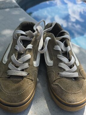 Vans Kids Olive Green Suede Low-Top Sneakers with White Stripe